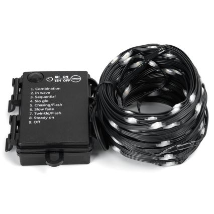 Aigostar - LED lauko girlianda 50xLED/8 režimų 3xAA 5,3m IP44 šaltai balta