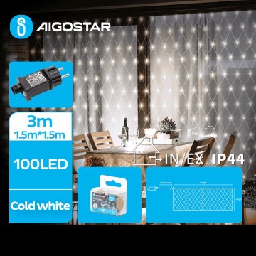 Aigostar - LED lauko grandinė 100xLED/8 funkcijos 4,5x1,5m IP44 šalta balta