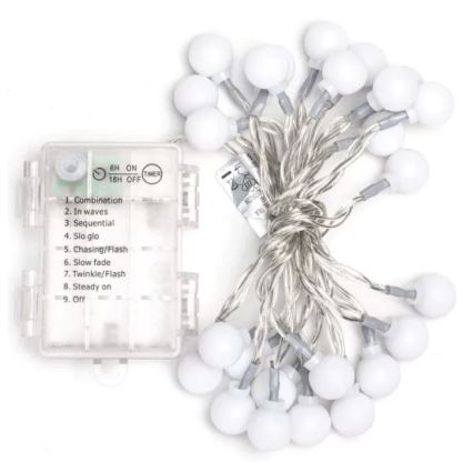 Aigostar - LED Lauko Kalėdinė girlianda 25xLED/3xAA/8 funkcijos 2,8 m IP44 šalta balta