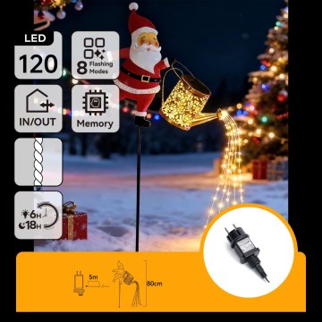 Aigostar - LED Lauko kalėdinė dekoracija 120xLED/8 funkcijų 80 cm IP44 Santa/šiltai balta