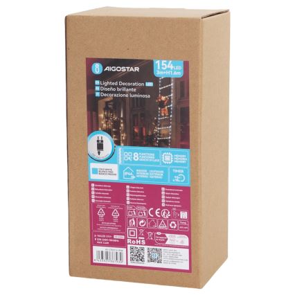 Aigostar - LED Lauko kalėdinė dekoracija 154xLED/8 funkcijų 1,6m IP44 šaltai balta