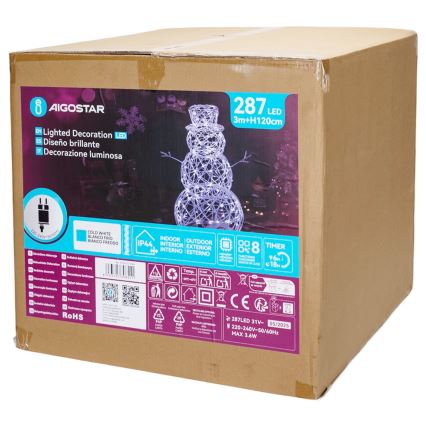 Aigostar - LED Lauko Kalėdinė dekoracija 3,6W/31/230V 6500K 120cm IP44 Sniego senis