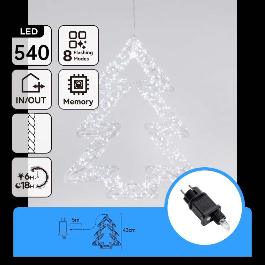 Aigostar - LED Lauko kalėdinė dekoracija 540xLED/6W/230V IP44 šaltai balta 45cm