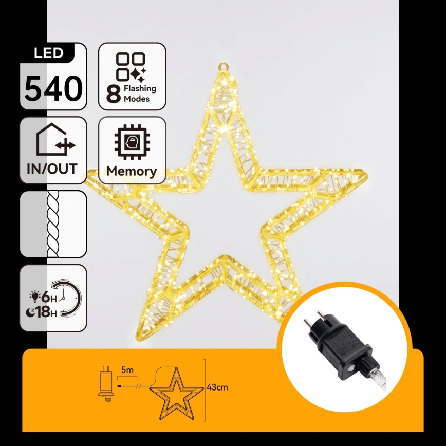 Aigostar - LED Lauko kalėdinė dekoracija 540xLED/6W/230V IP44 šiltai balta 45cm žvaigždė