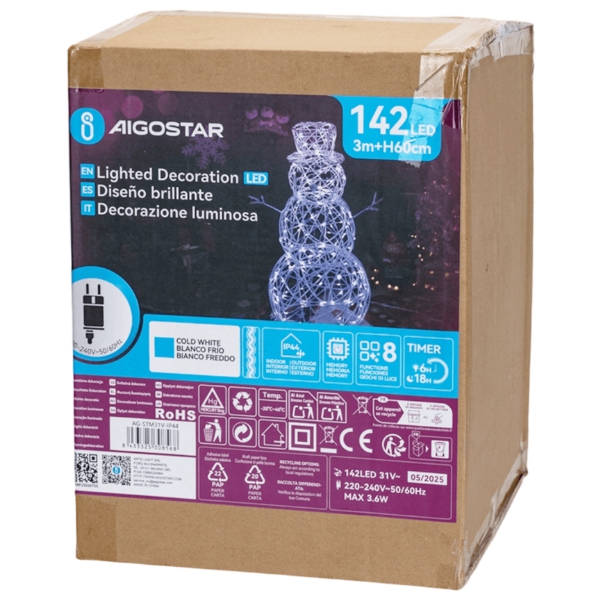 Aigostar - LED Lauko Kalėdinė dekoracija LED/3,6W/31/230V 6500K 60 cm IP44 Sniego senis