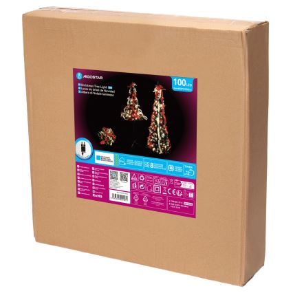 Aigostar - LED lauko kalėdinė eglutė 100xLED 1,5m IP44 raudona šaltai balta