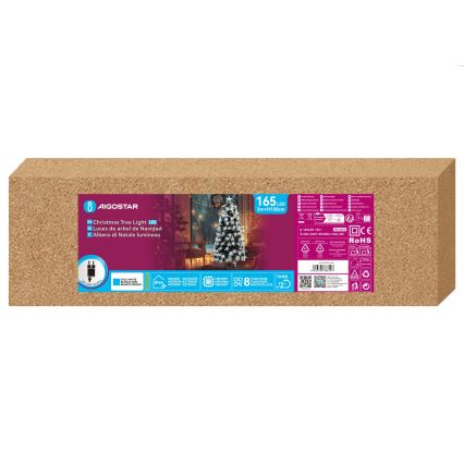 Aigostar - LED lauko kalėdinė eglutė 165xLED/8 režimai 1,5 m IP44 šalta balta