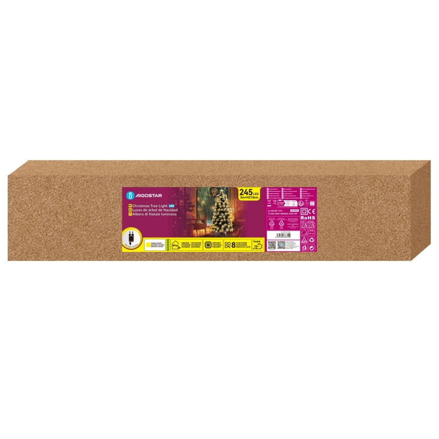 Aigostar - lauko LED Kalėdų eglutė 245 LED/8 funkcijų 2,1 m IP44 šiltai balta