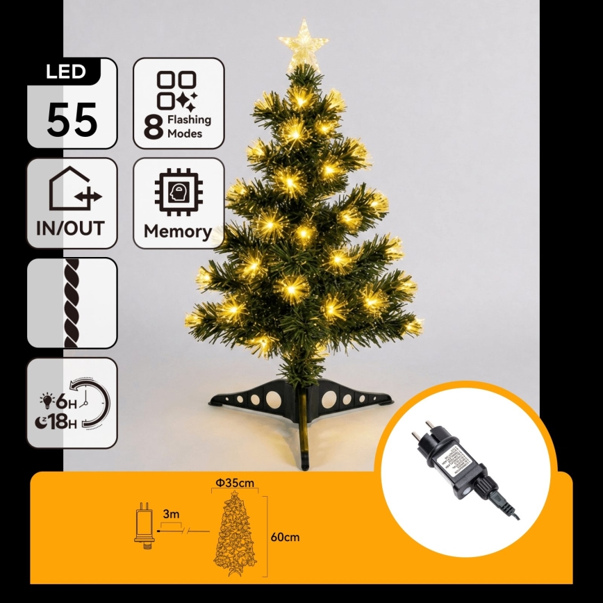 Aigostar - LED Lauko kalėdinė eglutė 55xLED/8 funkcijų 0,6 m IP44 šiltai balta