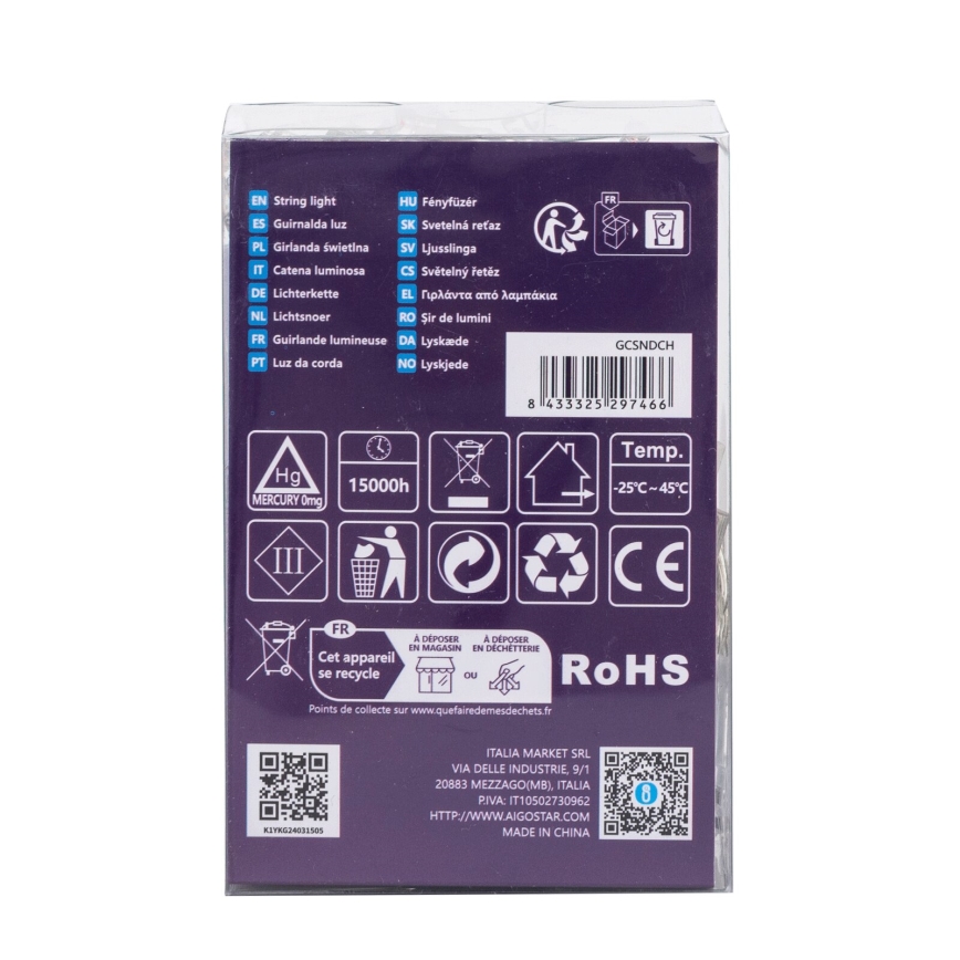 Aigostar - LED Lauko Kalėdinė girlianda 100xLED/8 funkcijos 3xAA 10,3 m IP44 daugių spalvų