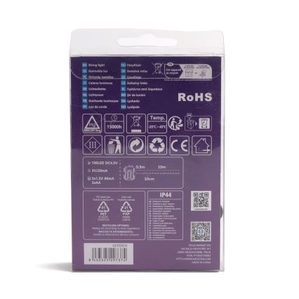 Aigostar-LED Lauko kalėdinė girlianda 100xLED/8 funkcijos 3xAA 10,3 m IP44 daugių spalvų