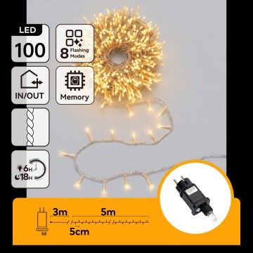 Aigostar - LED lauko kalėdinė girlianda 100 LED/8 režimai 5,3 m IP44 šiltai balta