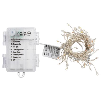 Aigostar - LED lauko kalėdinė girlianda, 100 LED, su 8 funkcijomis, 3xAA, 3,3 m, IP44, daugiaspalvė