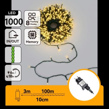 Aigostar - LED Lauko kalėdinė girlianda 1000xLED/8 funkcijų 103m IP44 šiltai balta