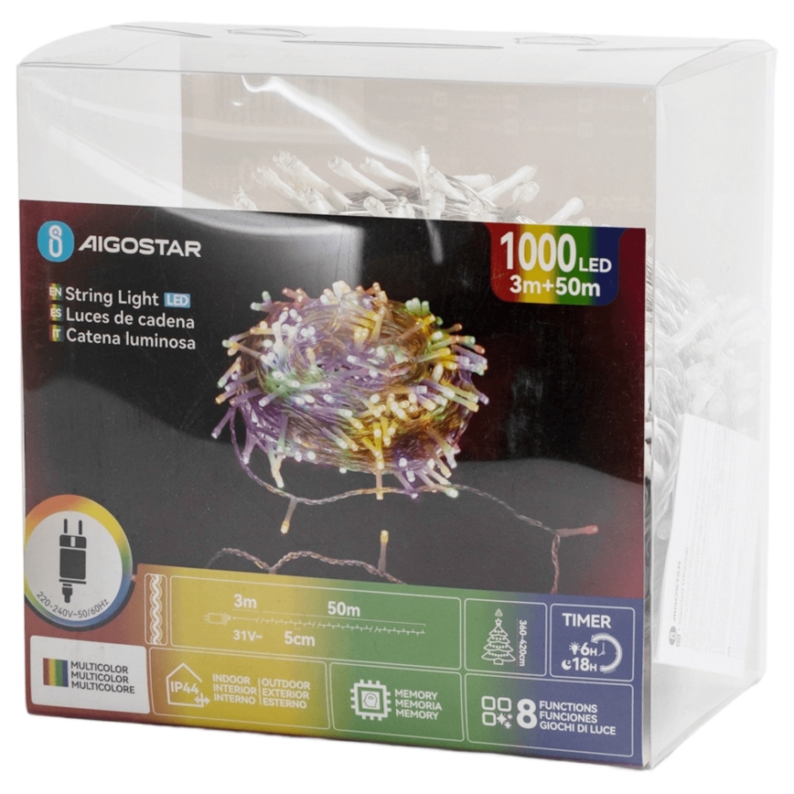 Aigostar - LED lauko kalėdinė girlianda 1000xLED/8 funkcijų 53m IP44 daugiaspalvė