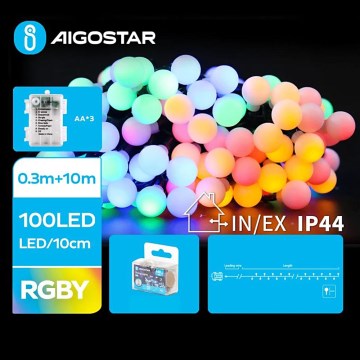 Aigostar - LED Lauko kalėdinė girlianda 100xLED/3xAA/8 funkcijų 10,3 m IP44 daugiaspalvė