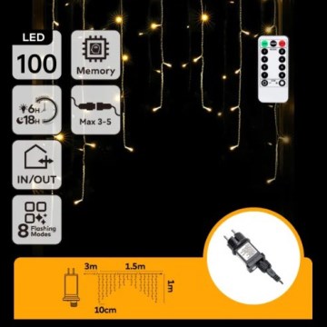 Aigostar - LED lauko kalėdinė girlianda 100xLED/6W/230V/8 režimų 1,5x1m IP44 šilta balta + nuotolinis valdymas