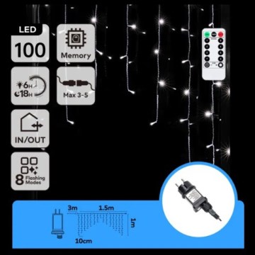 Aigostar - LED lauko kalėdinė girlianda 100xLED/6W/230V/8funkcijų 1,5x1m IP44 šaltai balta + nuotolinis valdymas