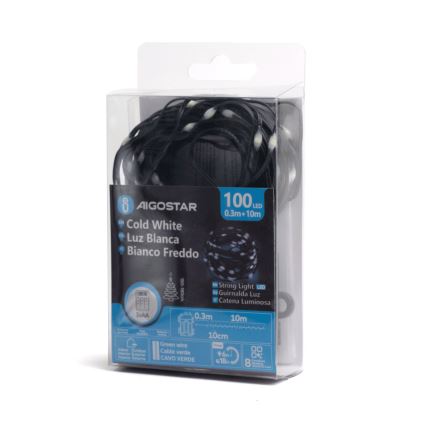 Aigostar - LED Lauko Kalėdinė girlianda 100xLED/8 funkcijos 10,3m IP44 šalta balta
