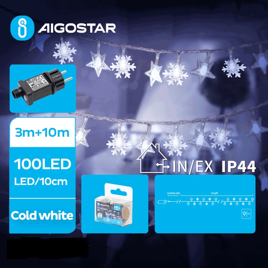 Aigostar - LED Lauko Kalėdinė girlianda 100xLED/8 funkcijos 13m IP44 šalta balta