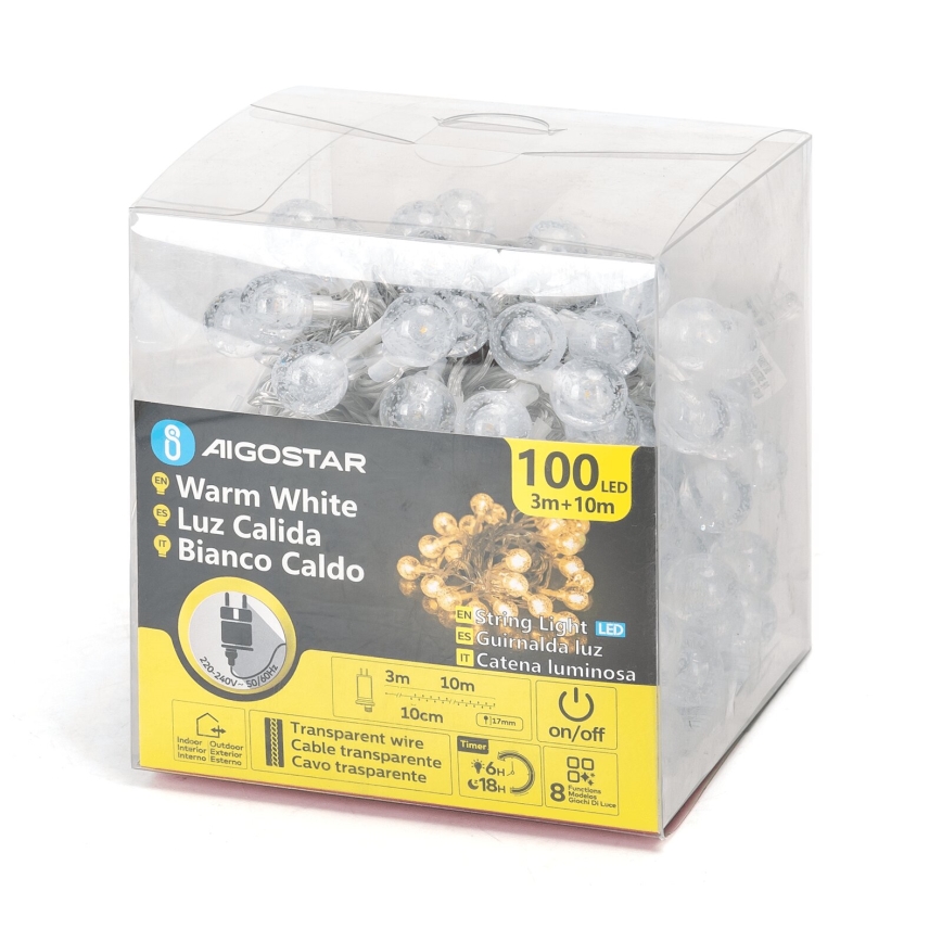 Aigostar - LED Lauko Kalėdinė girlianda 100xLED/8 funkcijos 13m IP44 šilta balta