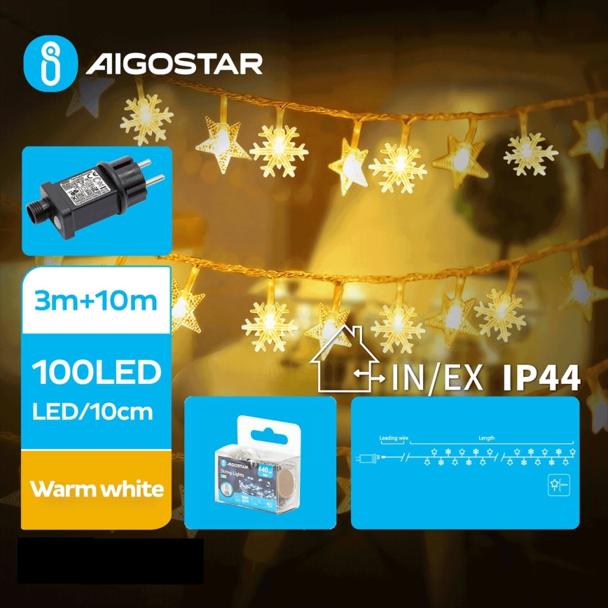 Aigostar - LED Lauko Kalėdinė girlianda 100xLED/8 funkcijos 13m IP44 šilta balta