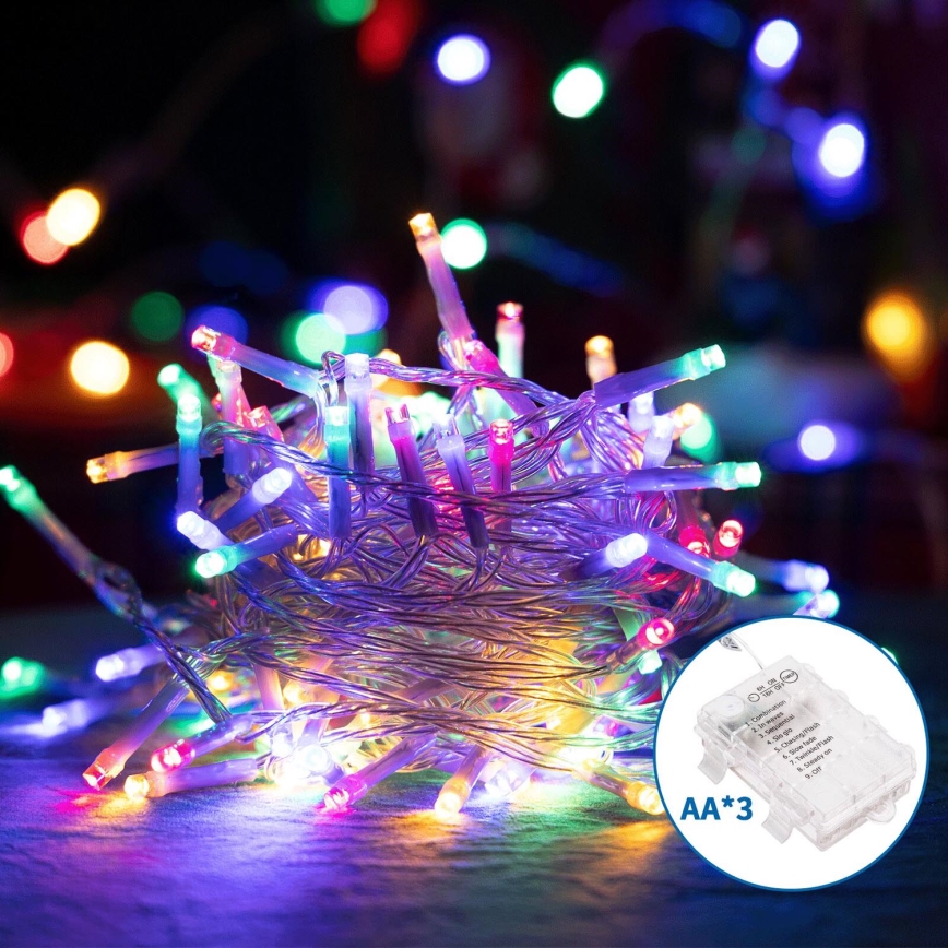 Aigostar - LED Lauko Kalėdinė girlianda 100xLED/8 funkcijos 3xAA 10,3 m IP44 daugių spalvų