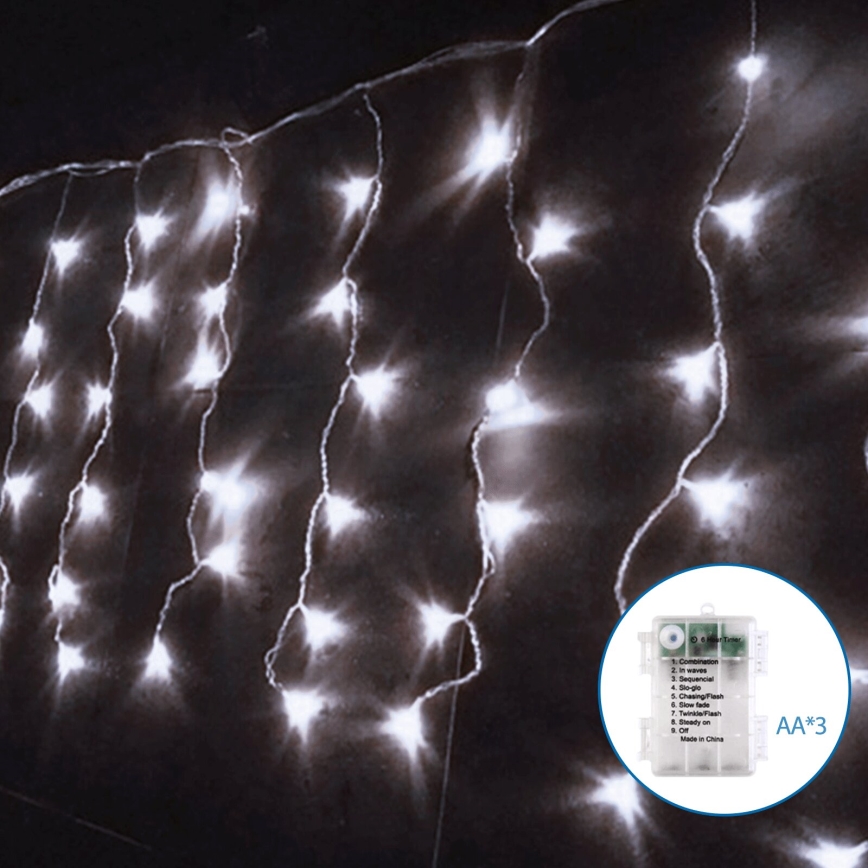 Aigostar - LED Lauko Kalėdinė girlianda 100xLED/8 funkcijos/3xAA 8x0,4m IP44 šalta balta