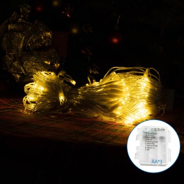Aigostar-LED Lauko Kalėdinė girlianda 100xLED/8 funkcijos 3xAA 8x0,6m IP44 šilta balta