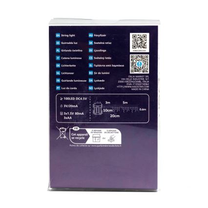 Aigostar-LED Lauko Kalėdinė girlianda 100xLED/8 funkcijos 3xAA 8x0,6m IP44 šilta balta