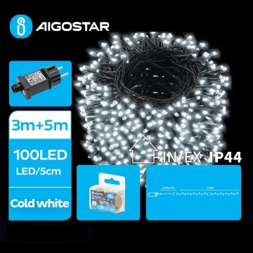 Aigostar - LED Lauko Kalėdinė girlianda 100xLED/8 funkcijos 8m IP44 šalta balta