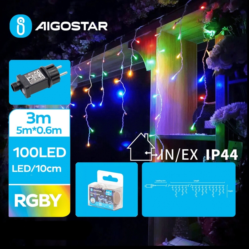 Aigostar - LED Lauko Kalėdinė girlianda 100xLED/8 funkcijos 8x0,6m IP44 daugiaspalvis