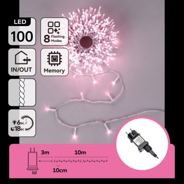 Aigostar - LED lauko kalėdinė girlianda 100xLED/8 funkcijų 13 m IP44 rožinė