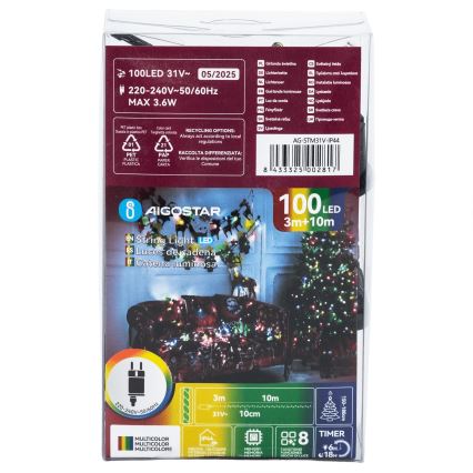 Aigostar - LED Lauko kalėdinė girlianda 100xLED/8 funkcijų 13m IP44 daugiaspalvė