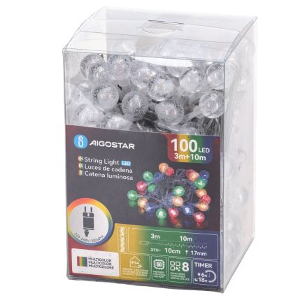 Aigostar - LED lauko kalėdinė girlianda 100xLED/8 funkcijų 13m IP44 daugiaspalvė