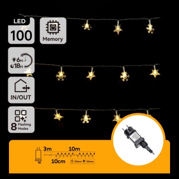 Aigostar - LED lauko kalėdinė girlianda 100xLED/8 funkcijų 13m IP44 šiltai balta