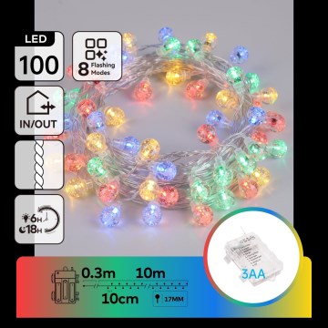 Aigostar - LED lauko kalėdinė girlianda 100xLED/8 funkcijų 3xAA 10,3m IP44 daugiaspalvė