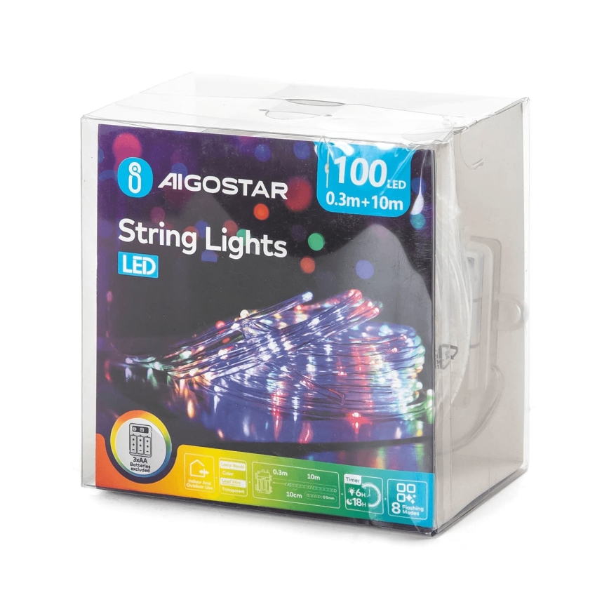 Aigostar - LED lauko kalėdinė girlianda 100xLED/8 funkcijų 3xAA 10,3 m IP44 daugiaspalvė