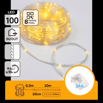Aigostar - LED lauko kalėdinė girlianda 100xLED/8 funkcijų 3xAA 10,3m IP44 šiltai balta