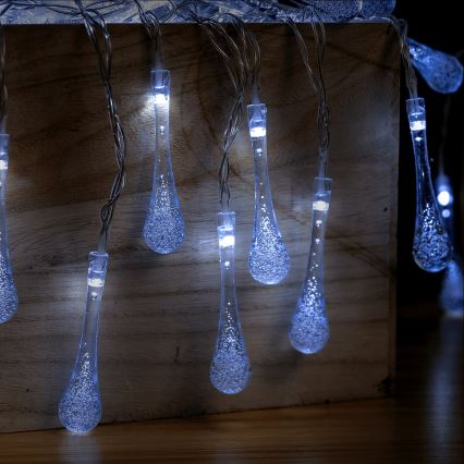 Aigostar - LED Lauko kalėdinė girlianda 100xLED/8 funkcijų 3xAA 10m IP44 šaltai balta lašeliai