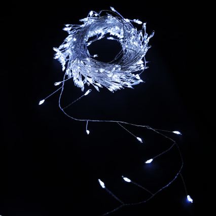 Aigostar - LED Lauko kalėdinė girlianda 100xLED/8 funkcijų 3xAA 3,3m IP44 šaltai balta