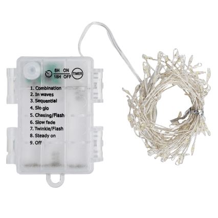 Aigostar - LED Lauko kalėdinė girlianda 100xLED/8 funkcijų 3xAA 3,3m IP44 šaltai balta