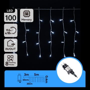 Aigostar - LED Lauko kalėdinė girlianda 100xLED/8 funkcijų 5x0,4m IP44 šaltai balta
