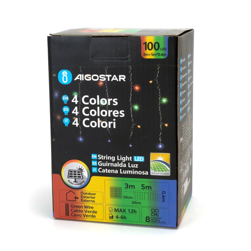 Aigostar - LED saulės kalėdinė girlianda 100xLED/8 funkcijų 8x0,4m IP65 daugiaspalvė 1200 mAh