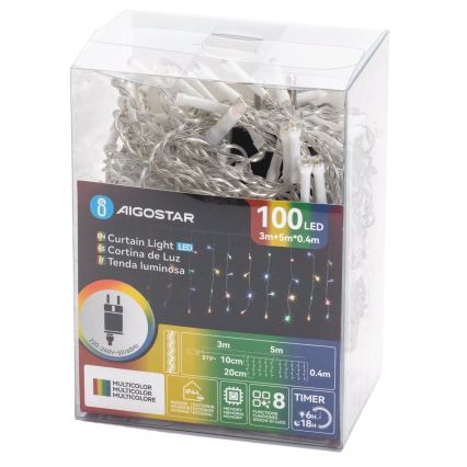 Aigostar - LED Lauko kalėdinė girlianda 100xLED/8 funkcijų 8x0,4m IP44 daugiaspalvis
