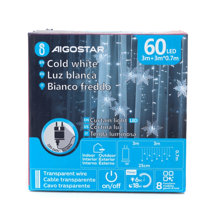 Aigostar - LED lauko kalėdinė girlianda 120xLED/8 funkcijų 3x0,7m IP44 šaltai balta + nuotolinis valdymas