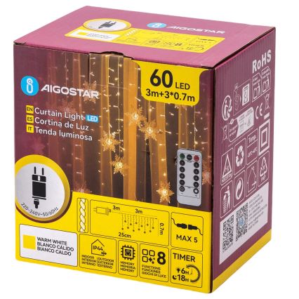Aigostar - LED lauko girlianda 120xLED/8 funkcijų 3x0,7m IP44 šiltai balta + nuotolinio valdymo pultas