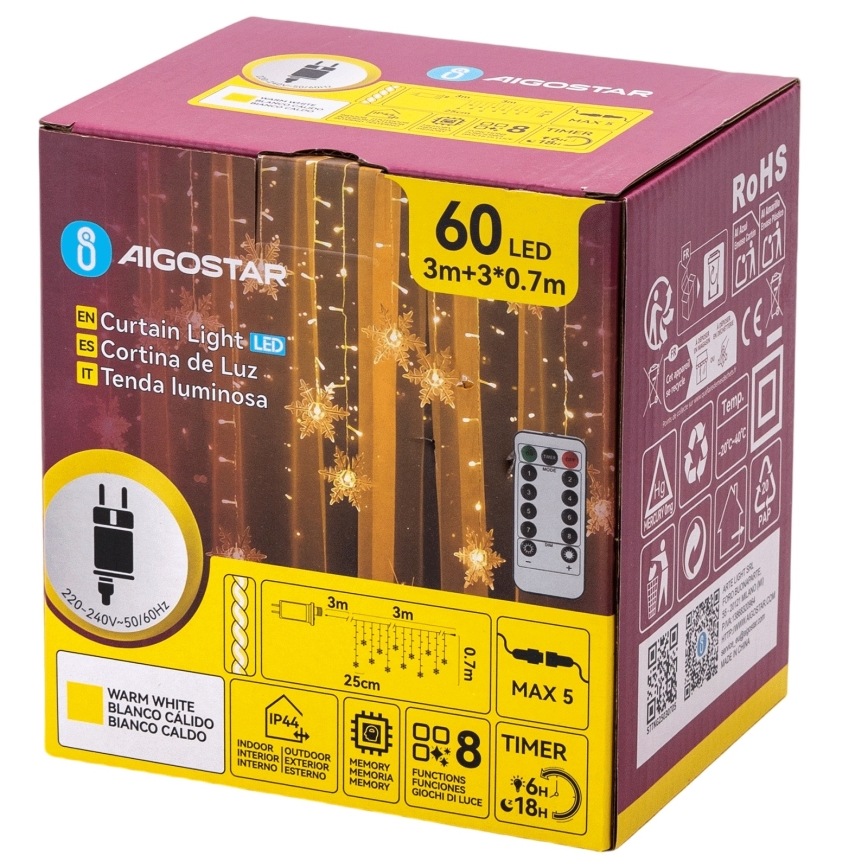 Aigostar - LED lauko girlianda 120xLED/8 funkcijų 3x0,7m IP44 šiltai balta + nuotolinio valdymo pultas