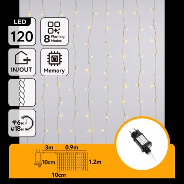 Aigostar - LED lauko kalėdinė girlianda 120xLED/8 funkcijų 3,9x1,2m IP44 šiltai balta