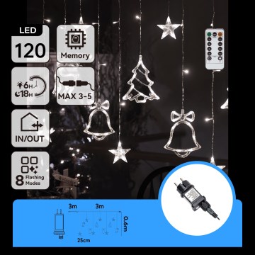 Aigostar - LED lauko kalėdinė girlianda 120xLED/8 funkcijų 3x0,6m IP44 šaltai balta + nuotolinio valdymo pultas